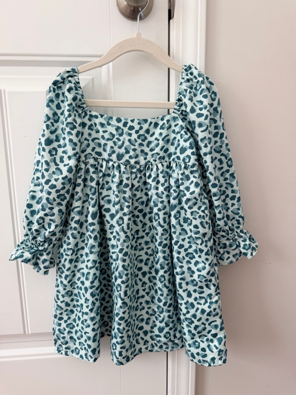 Janie and Jack Teal Leopard Print Square Neck Dress